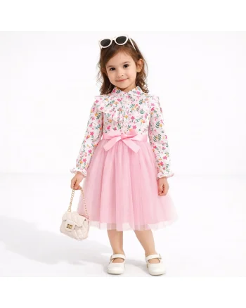 Rochie Eleganta Fetite Roz cu Imprimeu Floral Dania