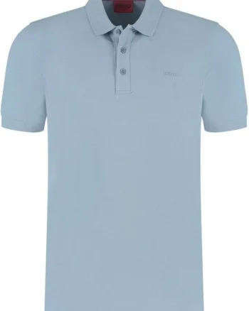 Tricou simplu din bumbac cu guler polo, Albastru azur