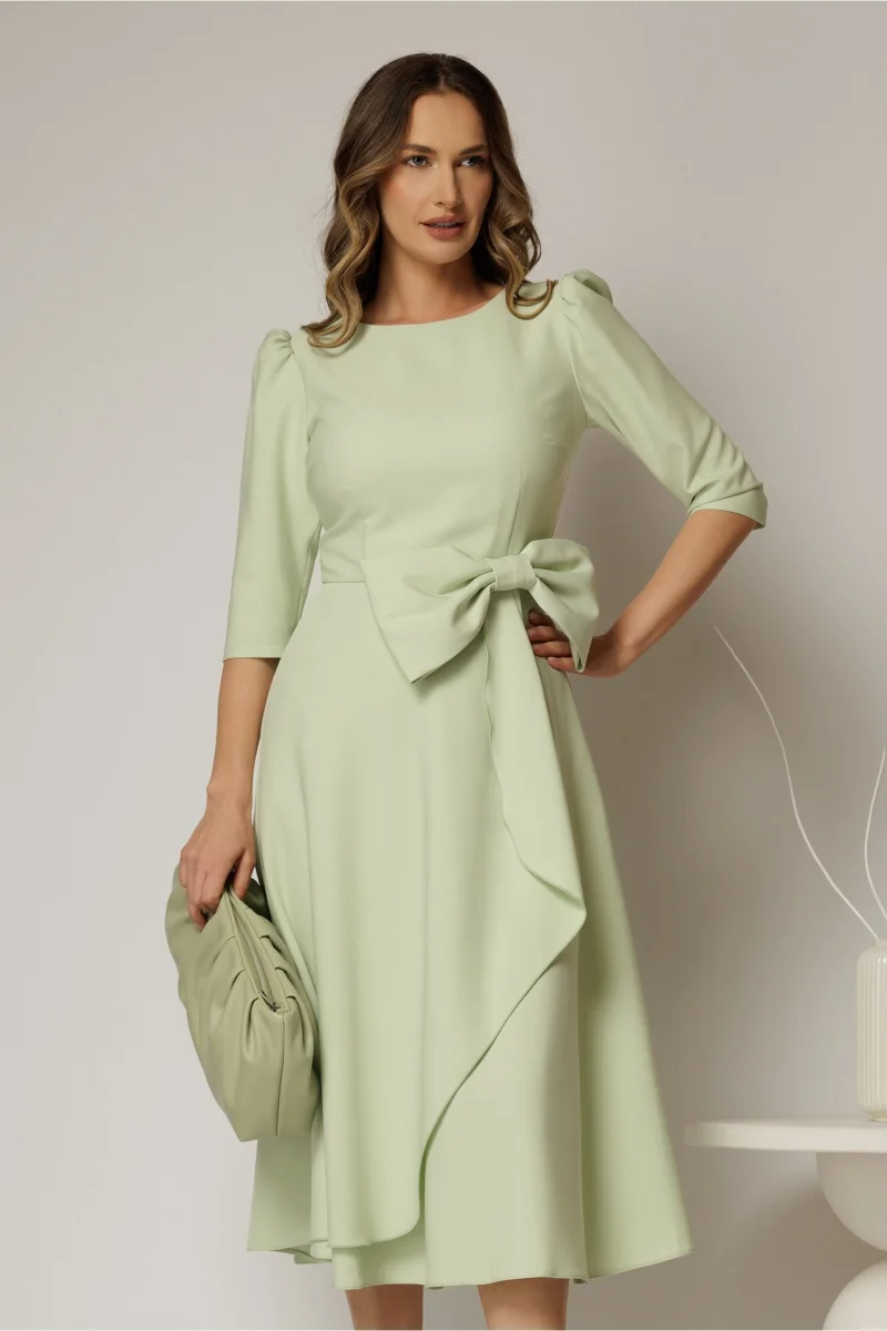 Rochie DY Fashion verde menta cu funda ampla in talie