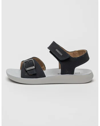 Sandale din piele nabuc cu segment cu inchidere velcro, Bleumarin