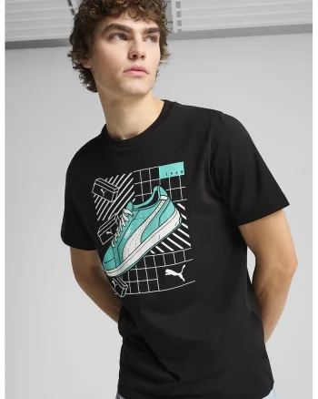 Tricou regular fit de bumbac cu model grafic, Alb/Negru/Turcoaz