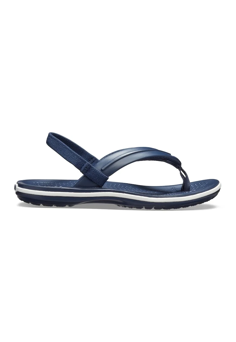 Papuci flip-flop cu bareta slingback si logo, Alb/Albastru inchis