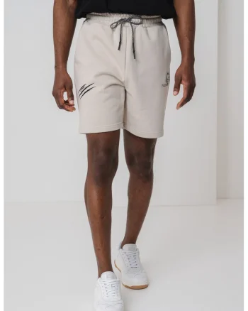 Pantaloni scurti cu snur si imprimeu logo, Grej