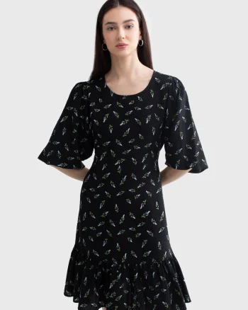Rochie evazata cu imprimeu floral Bryana, Negru