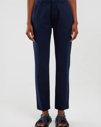 Pantaloni dama,  model 403, talie inalta, albastru marin, bumbac/elastan