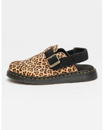 Saboti unisex de piele intoarsa cu animal print, Negru/Maro deschis