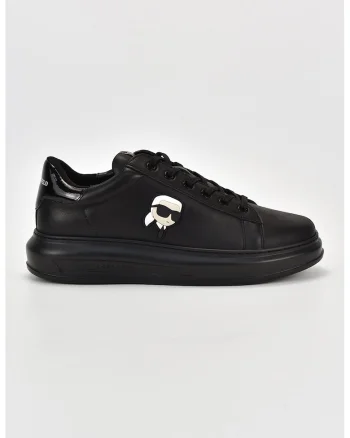 Pantofi sport de piele cu aplicatie logo, Alb/Negru