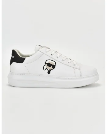 Pantofi sport de piele cu aplicatie logo, Alb optic
