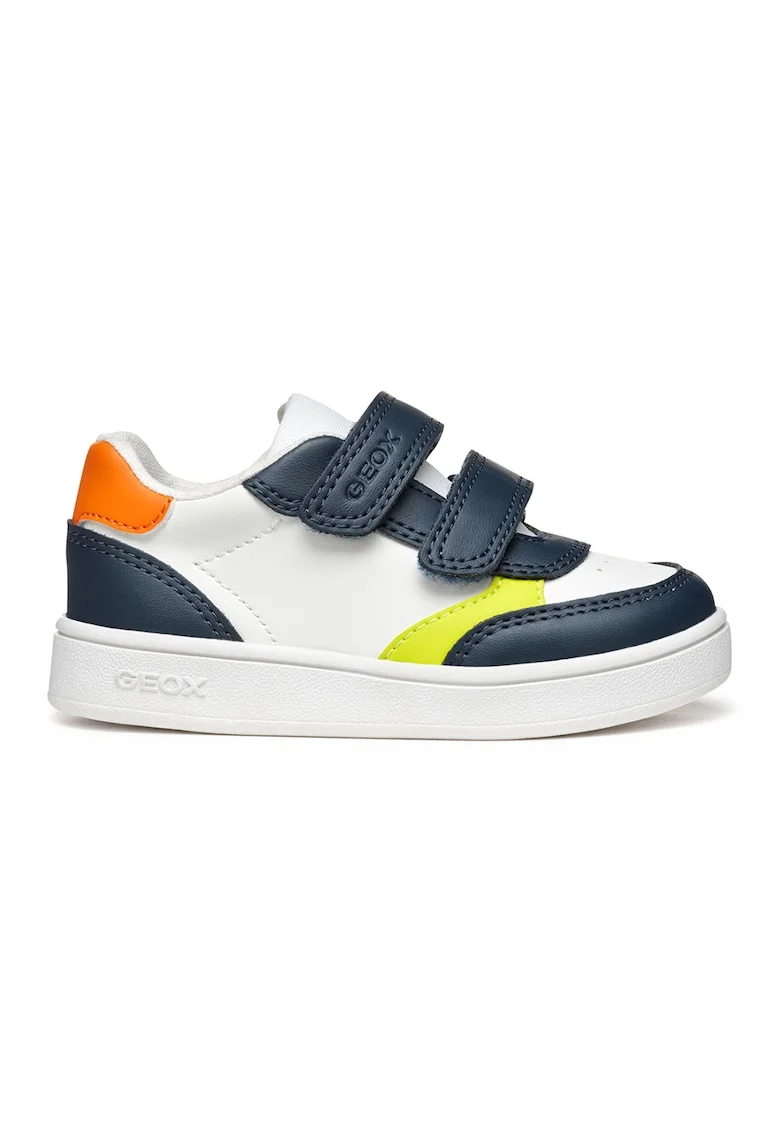 Pantofi sport din piele ecologica cu velcro, Alb/Bleumarin