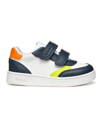 Pantofi sport din piele ecologica cu velcro, Alb/Bleumarin