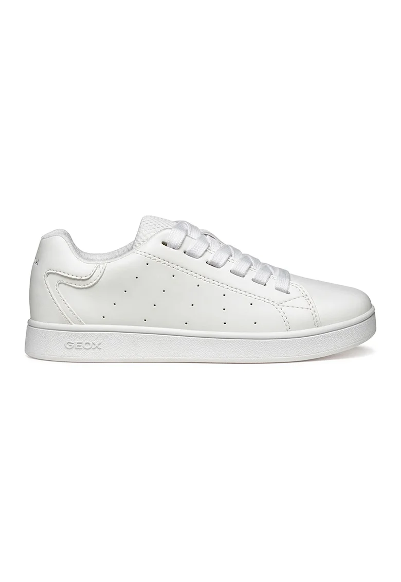 Pantofi sport de piele ecologica cu aspect perforat, Alb optic