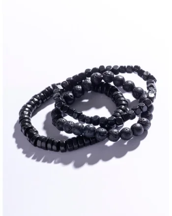 Set de bratari din margele - 3 piese, Negru