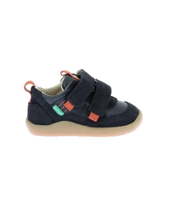Pantofi sport de piele cu velcro, Portocaliu/Bleumarin