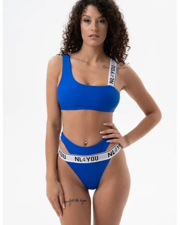 Costum de baie din doua piese cu imprimeu logo, Albastru royal