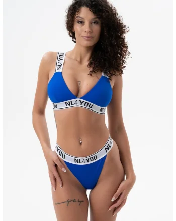 Costum de baie din doua piese cu logo contrastant, Albastru royal