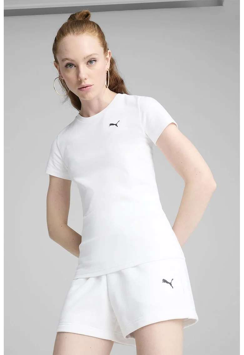 Tricou cu decolteu la baza gatului si monograma, Alb