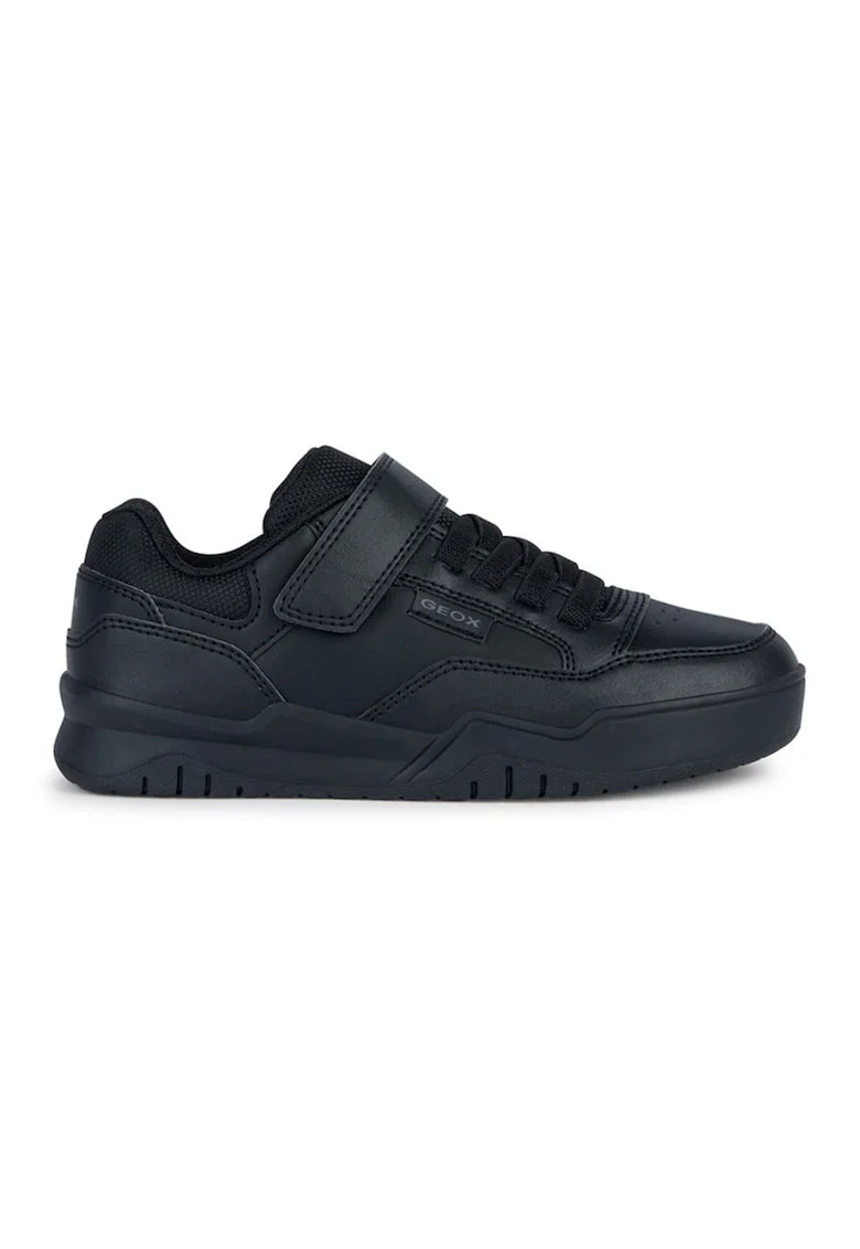 Pantofi sport din piele ecologica cu segmente cu inchidere velcro, Negru