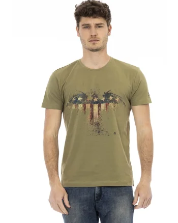 Tricou cu decolteu la baza gatului si imprimeu grafic, Verde
