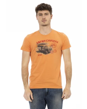 Tricou slim-fit cu decolteu la baza gatului si design, Portocaliu