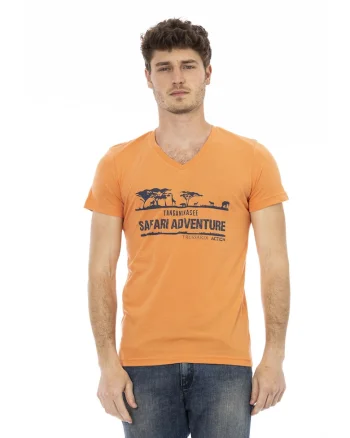 Tricou cu decolteu in V si imprimeu, Portocaliu
