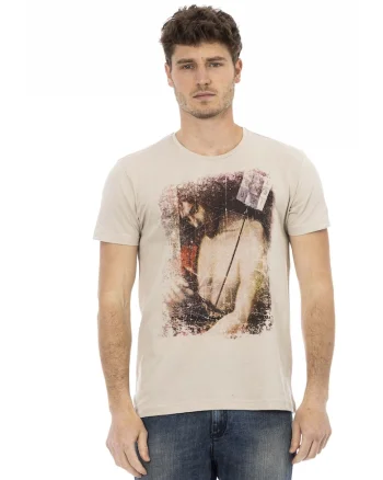 Tricou slim-fit cu imprimeu grafic, Bej inchis