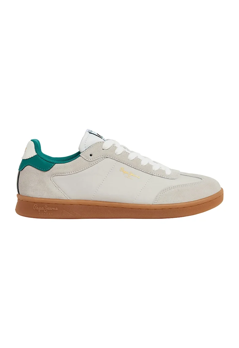 Pantofi sport cu detalii de piele intoarsa, Maro taupe deschis/Verde persan
