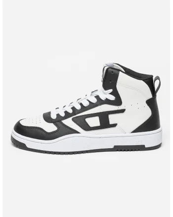 Pantofi sport high-cut de piele, Alb/Negru