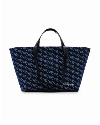Geanta shopper cu model, Albastru inchis