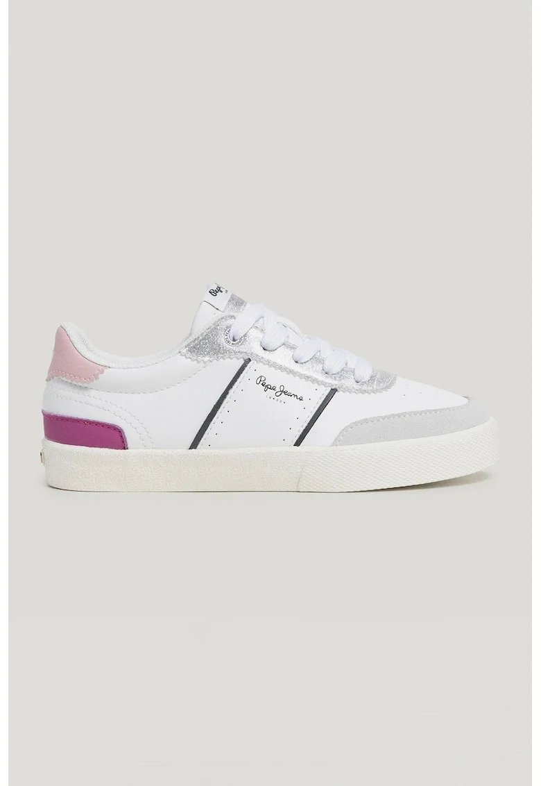 Pantofi sport cu insertii de piele intoarsa, Alb
