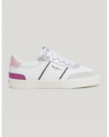 Pantofi sport cu insertii de piele intoarsa, Alb