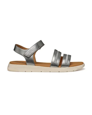 Sandale din piele ecologica cu inchidere velcro, Argintiu inchis
