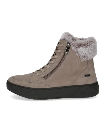 Ghete de piele intoarsa cu garnituri textile, Maro taupe