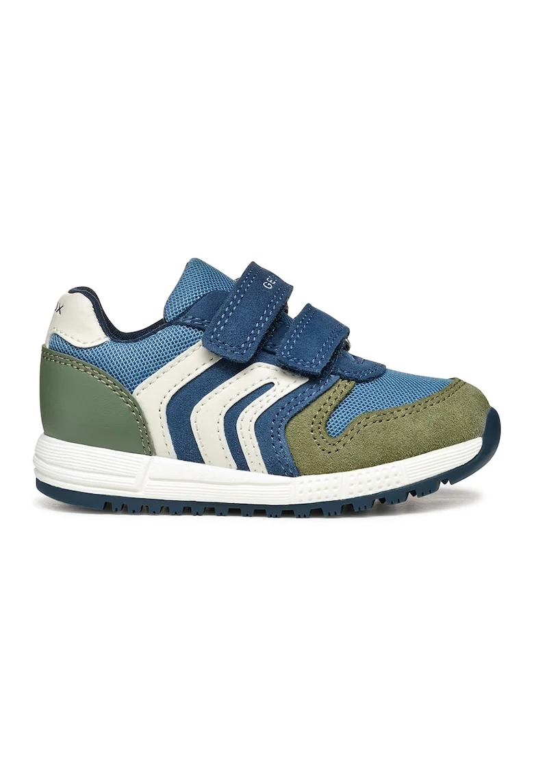 Pantofi sport cu velcro si garnituri din piele intoarsa, Kaki/Albastru