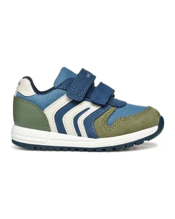 Pantofi sport cu velcro si garnituri din piele intoarsa, Kaki/Albastru