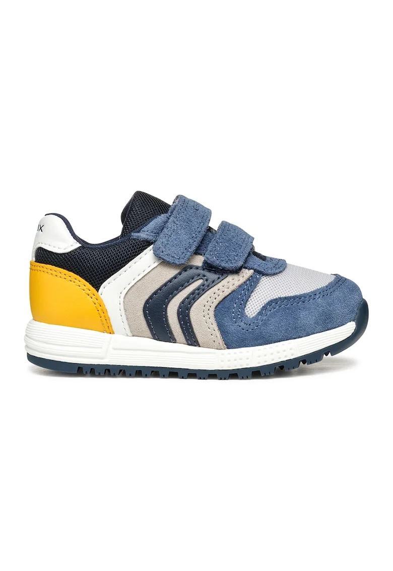 Pantofi sport cu velcro si garnituri din piele intoarsa, Galben/Albastru