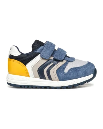 Pantofi sport cu velcro si garnituri din piele intoarsa, Galben/Albastru