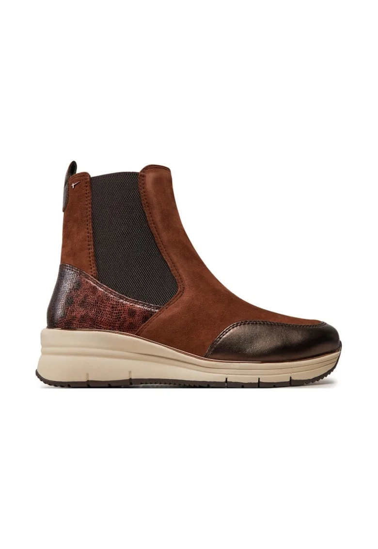 Botine dama,  304121, Piele ecologica, Maro,