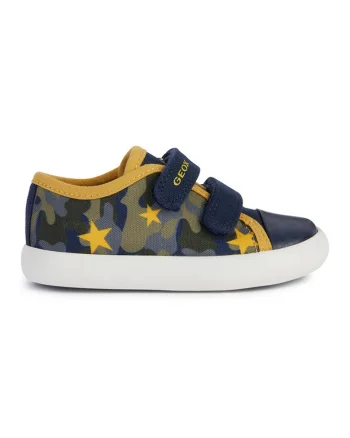Tenisi cu velcro si imprimeu, Galben/Bleumarin