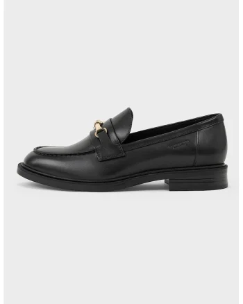 Pantofi loafer de piele cu detaliu metalic Amina, Negru