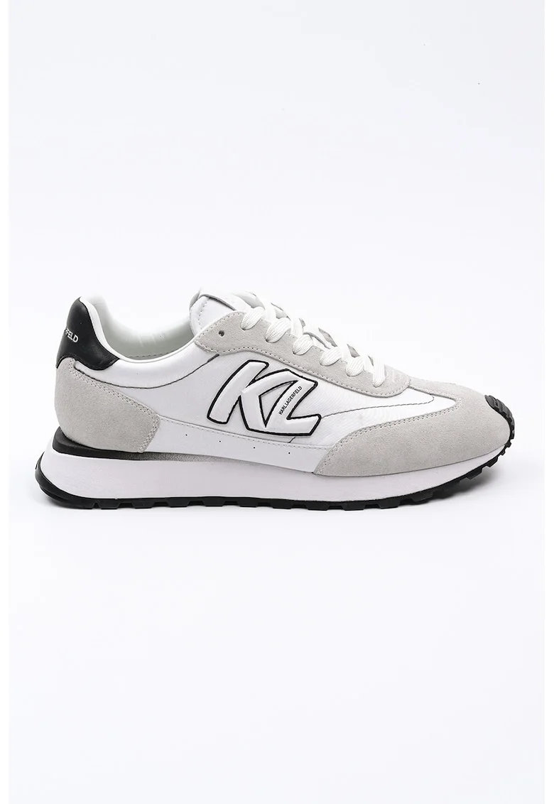Pantofi sport low-cut cu garnituri din piele intoarsa, Alb/Gri deschis