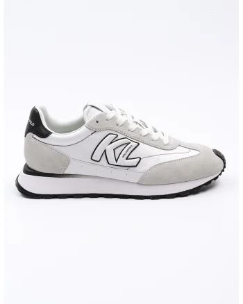 Pantofi sport low-cut cu garnituri din piele intoarsa, Alb/Gri deschis