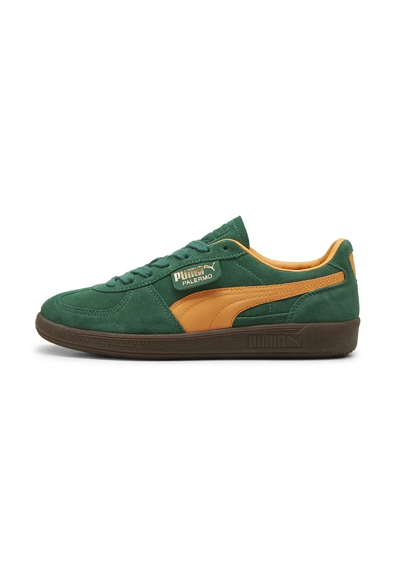 Pantofi sport Palermo de piele intoarsa si piele, Portocaliu/Verde inchis