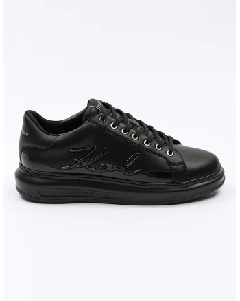 Pantofi sport din piele si piele ecologica cu garnituri cu aspect lacuit, Negru