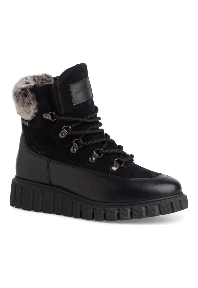 Ghete cu blana dama,  casual, piele naturala/textil, negru