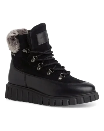 Ghete cu blana dama,  casual, piele naturala/textil, negru