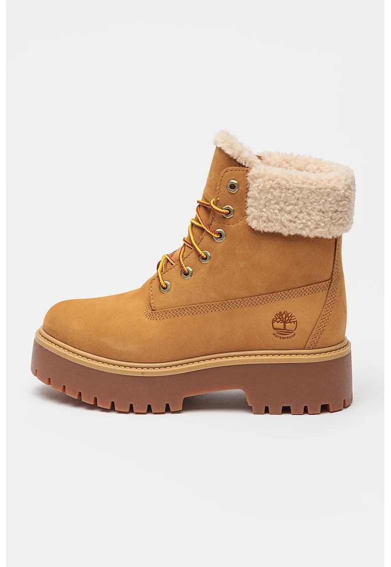 Ghete impermeabile din piele nabuc Stone Street, Alb fildes/Caramel