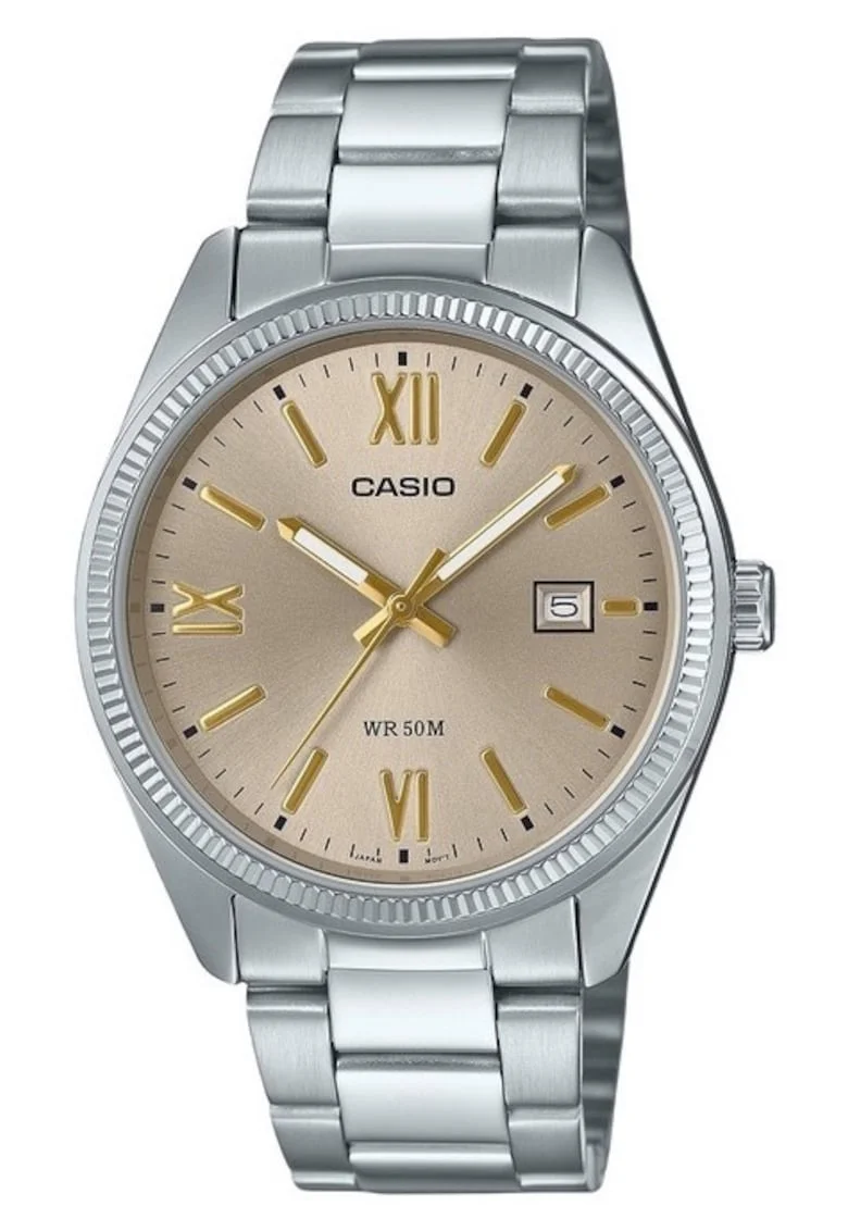 Ceas barbatesc  afisaj analog, luminos, rezistent la apa 50M, cadran bej, 38.5x9.2mm