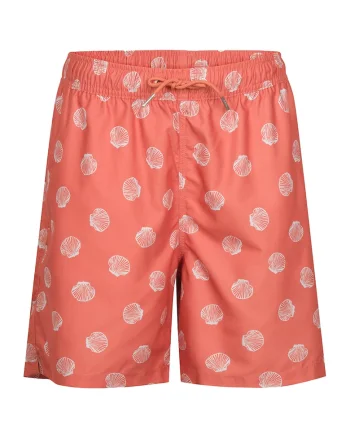 Pantaloni scurti de baie cu model, Alb/Portocaliu mandarina