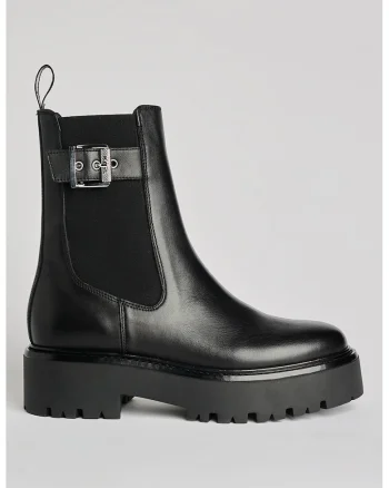 Ghete Chelsea high-cut din piele, Negru