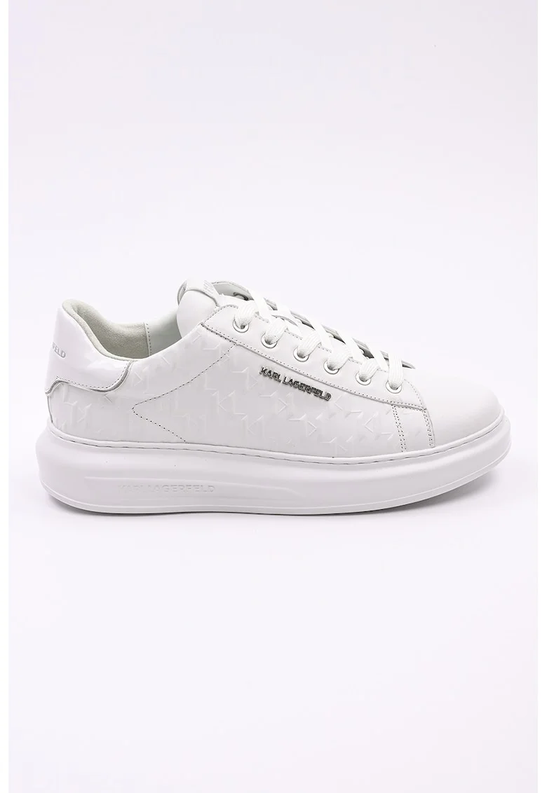 Pantofi sport din piele cu model monograma in relief, Alb